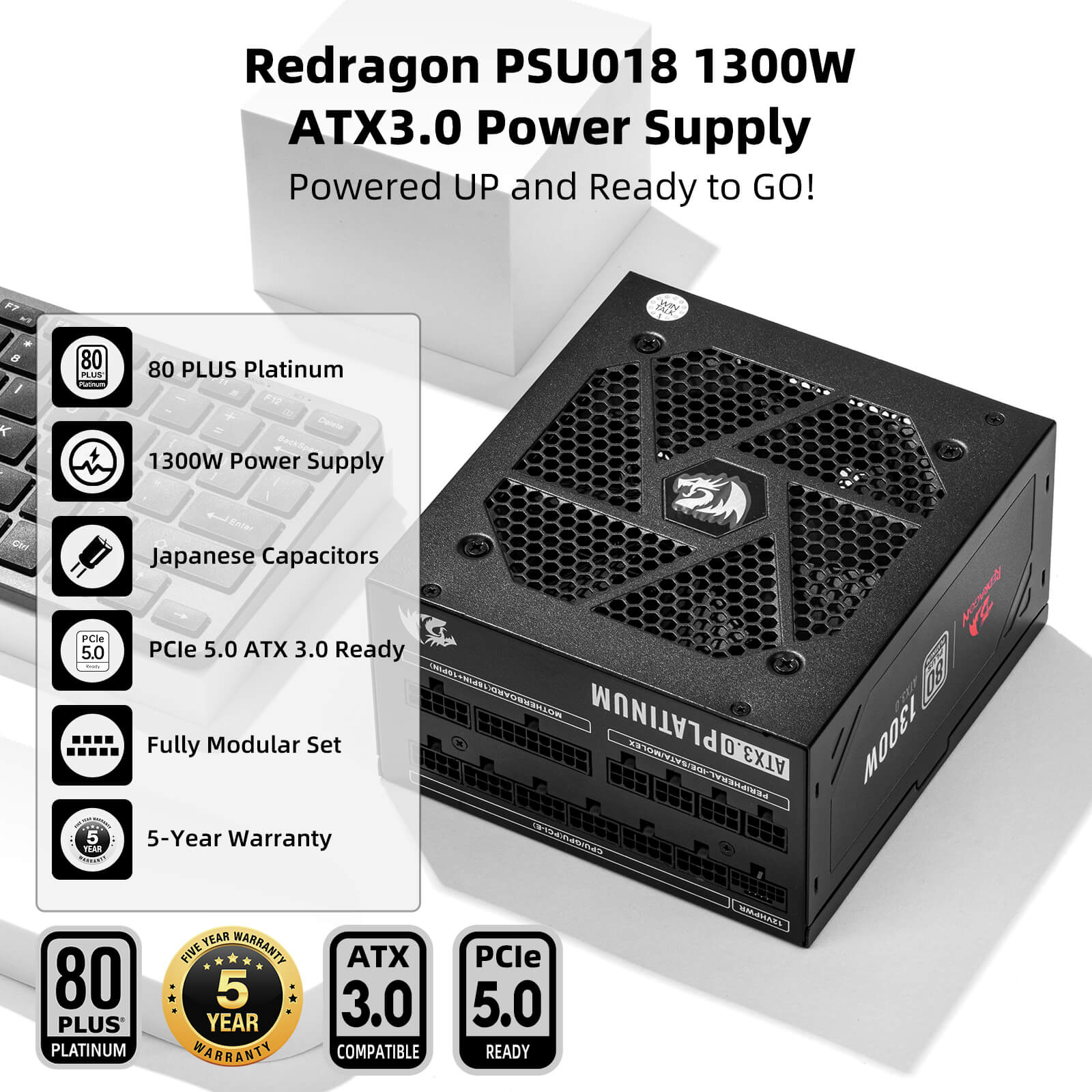 80+ Platinum 1000/1300 Watt ATX 3.0 Fully Modular Power Supply Includes a FREE 12VHPWR Cable - Image 6