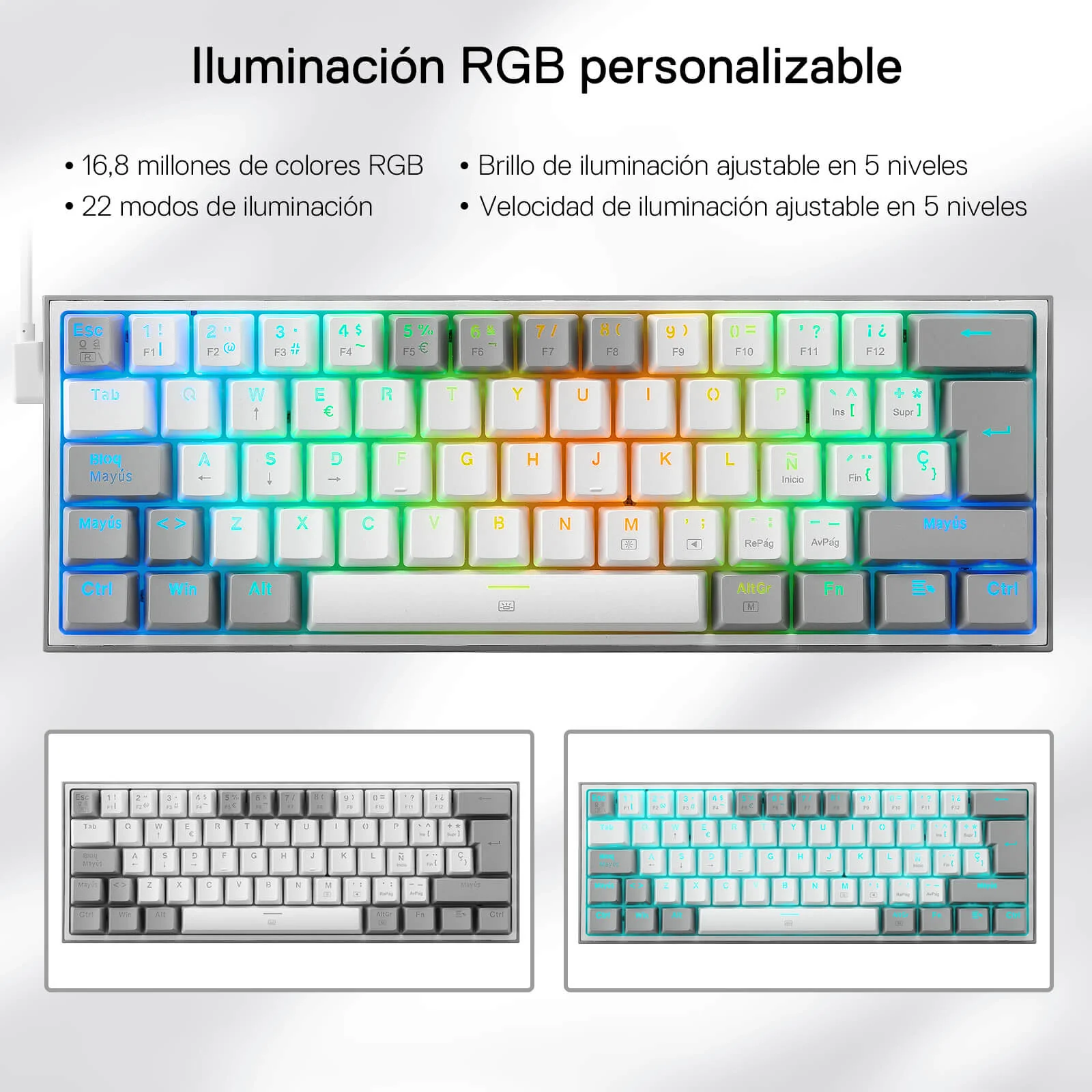 FIZZ K617ES Teclado Mecánico Mini 60% – Blanco y Gris - Image 7