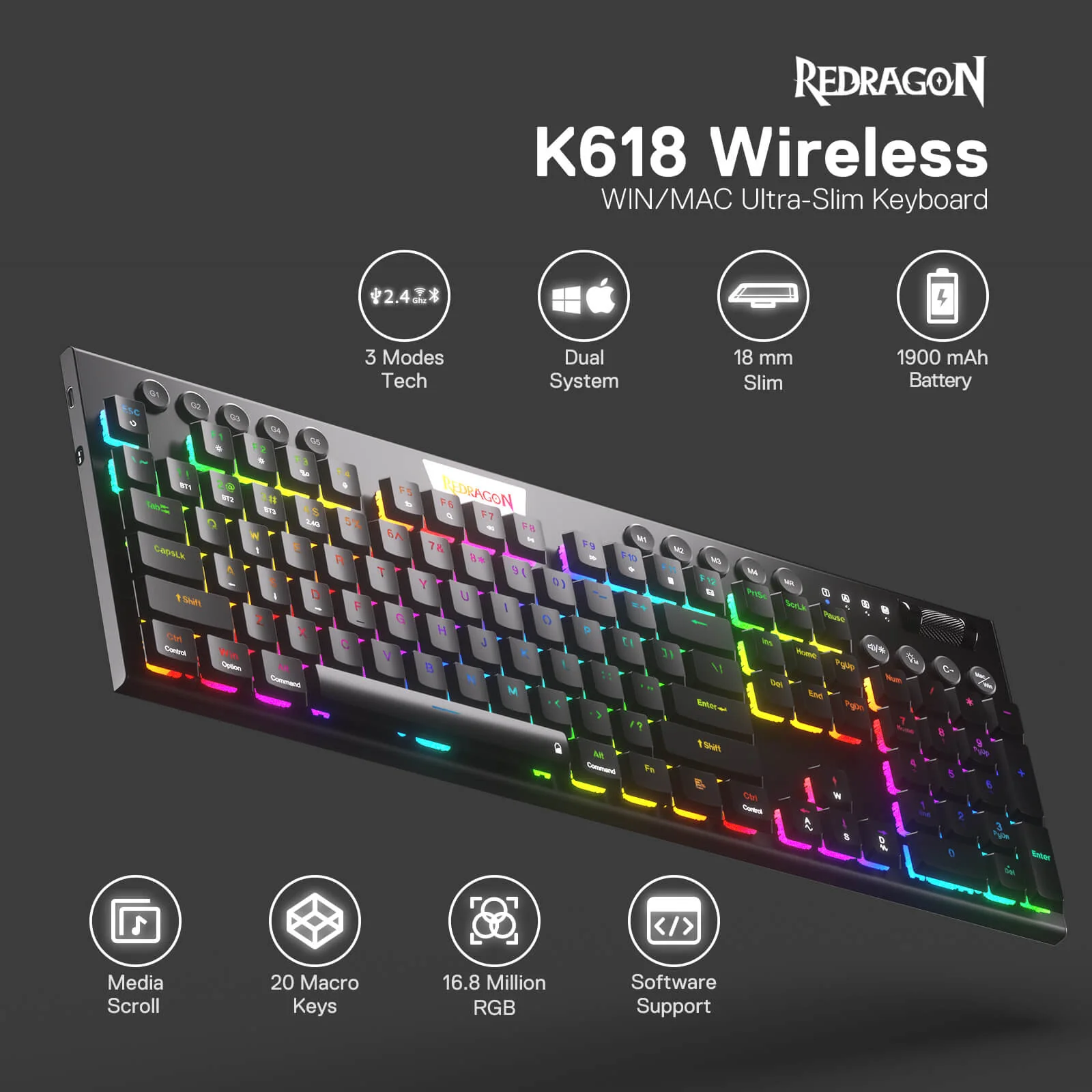 HORUS K618 Ultra-slim Keyboard & TRIDENT M693 Mouse Tri-Mode Combo - Image 4