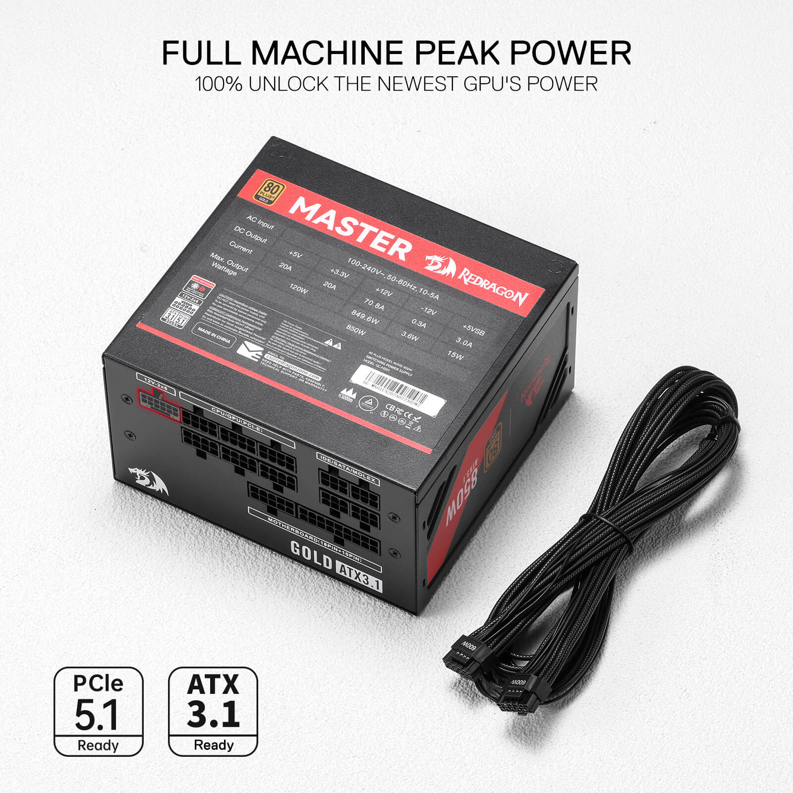 MASTER RGPS-850W 80 Plus® Gold ATX 3.1 PSU (Black & White) - Image 10