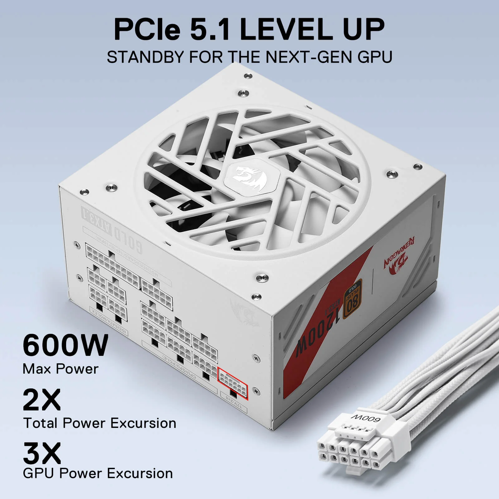 MASTER RGPS PRO 1200W 80 PlusĀ® Gold ATX 3.1 PSU (Black & White) - Image 4