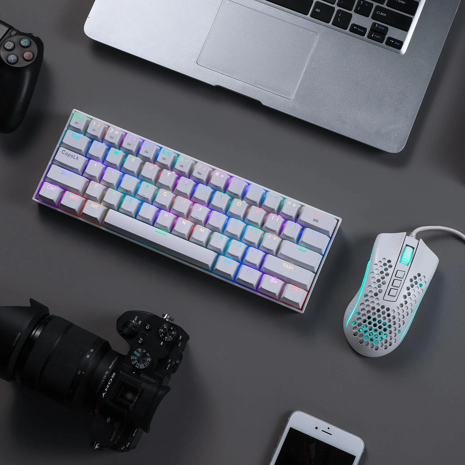 K530 PRO 60% RGB Wireless Mechanical White Keyboard (Brown Switch) M808 White Lightweight RGB Gaming Mouse Bundle - Image 5